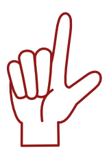 Red outlined drawing of a hand with only the index finger and thumb extended