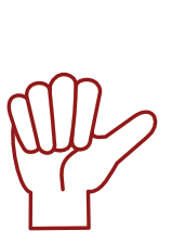 Red outlined drawing of a fist, with the thumb extended